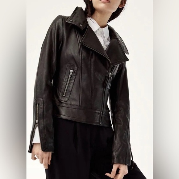 MACKAGE Sz S Kenya Aritzia Lamb’s Leather Zipper Snap Closure Moto Style Jacket - Picture 1 of 16